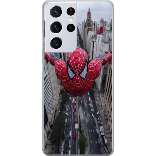 Kompatibel Mobilcover til Samsung Galaxy S21 Ultra 5G Spiderman over byen Marvel-superhelt action bysilhuet svingende dynamisk tegneserieheltemotiv p