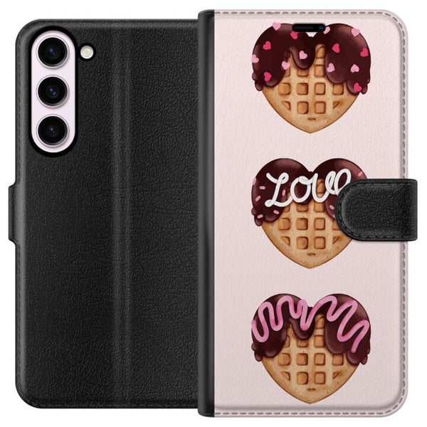 Kompatibel Tegnebogsetui til Samsung Galaxy S23+ Hjerteformede vafler med chokolade, lyserøde dekorationer og kærlighedstema, sødt dessertinspireret Kompatibel Tegnebogsetui til Samsung Galaxy S23+ Hjerteformede vafler med chokolade, lyserøde dekorationer og kærlighedstema, sødt dessertinspireret