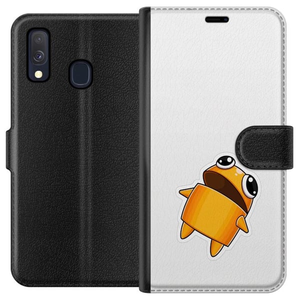 Kompatibel Tegnebogsetui til Samsung Galaxy A40 Orange tegnet figur med store øjne og dynamisk positur i energifyldt, legende stil
