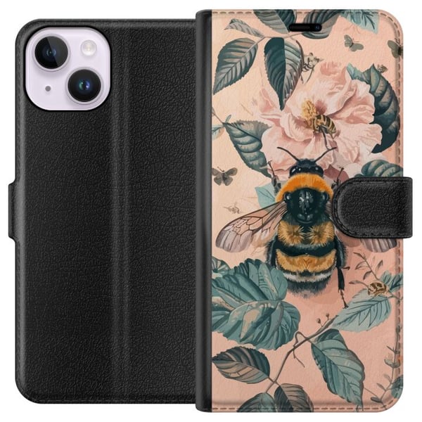 Yhteensopiva Lompakkokotelo Apple iPhone 14 Kimalainen kukalla pastellisävyissä, kaunis luonnon inspiroima design, joka välittää rauhallista energiaa