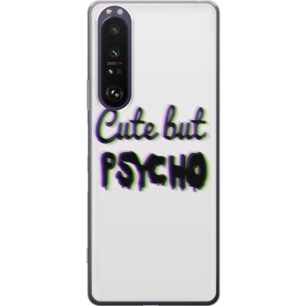 Kompatibel Mobilcover til Sony Xperia 1 III Minimalistisk glitchtypografi med teksten cute but psycho i neonlignende farveeffekt