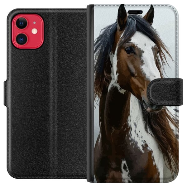 Kompatibel Tegnebogsetui til Apple iPhone 11 Häst Djurmotiv Grafisk Design Natur Kraftfullt Motiv Kompatibel Tegnebogsetui til Apple iPhone 11 Häst Djurmotiv Grafisk Design Natur Kraftfullt Motiv
