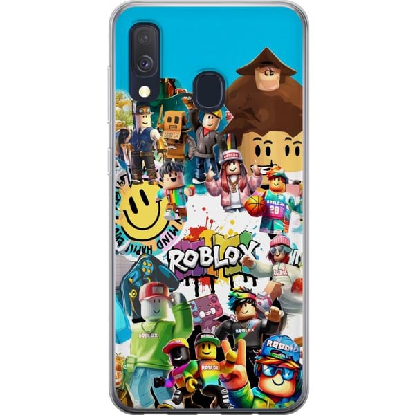 Yhteensopiva Puhelinkuori Samsung Galaxy A40 Roblox Party värikäs teema pelihahmoilla ja pelaamisen energialla kaikille faneille