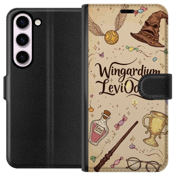 Yhteensopiva Lompakkokotelo Samsung Galaxy S23 Harry Potter Wingardium Leviosa -kuvitus – maaginen Harry Potter -teema, jossa on taikasauva, sieppi j