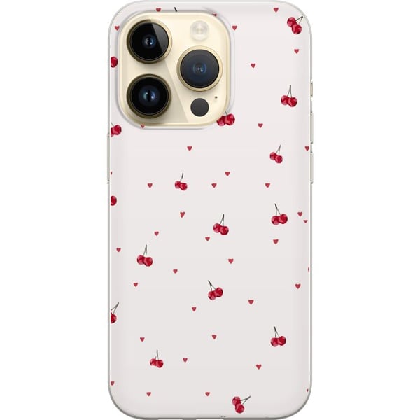 Kompatibelt Mobilskal till Apple iPhone 14 Pro Körsbär och hjärtan på vit bakgrund söt romantisk design med minimalistisk känsla och mjuka toner