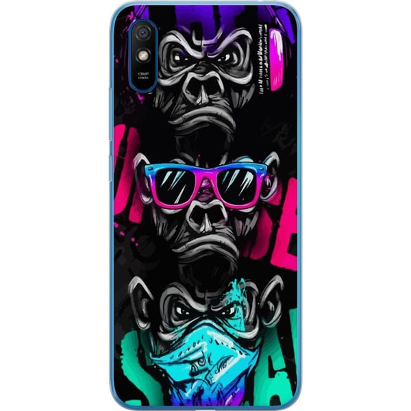 Kompatibel Mobilcover til Xiaomi Redmi 9A Tre aber kunst – Graffitiinspireret neonmotiv ser ingenting, hører ingenting, siger ingenting
