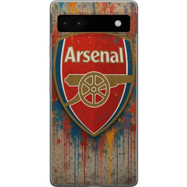 Yhteensopiva Puhelinkuori Google Pixel 6a Arsenal-aiheinen taidekuvio punaisena ja valkoisena väriroiskeilla, täydellinen jalkapallofaneille, jotka r