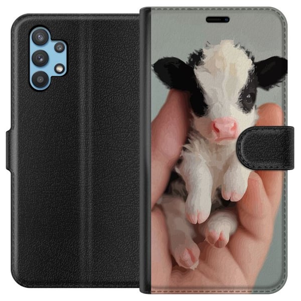 Kompatibelt Plånboksfodral till Samsung Galaxy A32 5G Nyfödd liten kalv i hand med rosa nos mjuk päls och sött uttryck charmigt naturmotiv perfekt fö Kompatibelt Plånboksfodral till Samsung Galaxy A32 5G Nyfödd liten kalv i hand med rosa nos mjuk päls och sött uttryck charmigt naturmotiv perfekt fö