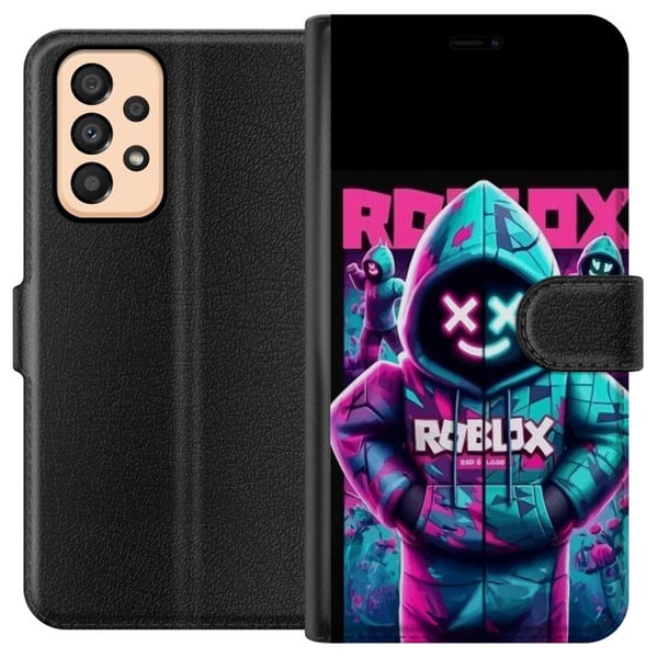 Yhteensopiva Lompakkokotelo Samsung Galaxy A33 5G Roblox Hoodie Legend Mystinen Roblox-hahmo sinisessä hupparissa, jossa on futuristinen neonvalo