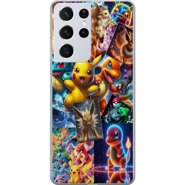 Yhteensopiva Puhelinkuori Samsung Galaxy S21 Ultra 5G Pokémon-kuvitus – Pikachu, Eevee ja Charmander värikkäässä designissa