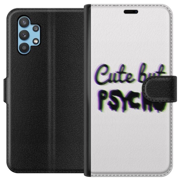 Kompatibelt Plånboksfodral till Samsung Galaxy A32 5G Minimalistisk glitchtypografi med texten cute but psycho i neonliknande färgeffekt Kompatibelt Plånboksfodral till Samsung Galaxy A32 5G Minimalistisk glitchtypografi med texten cute but psycho i neonliknande färgeffekt