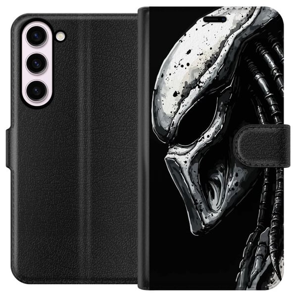 Kompatibelt Lommeboketui til Samsung Galaxy S23+ Dramatisk illustrasjon av en Predator-maske med metalliske teksturer, skygger og detaljer som forste