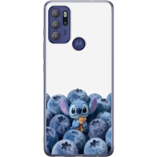 Kompatibel Mobilcover til Motorola Moto G60S Sød blå figur blandt blåbær med en bamse i en blød og legesyg illustration til børneværelset