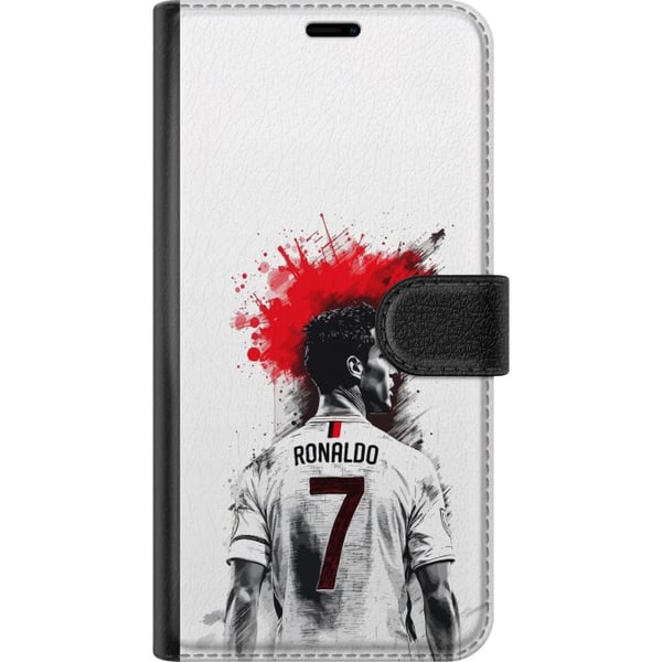 Yhteensopiva Lompakkokotelo Samsung Galaxy S23+ Ronaldo Red Energy -aihe, jossa Cristiano Ronaldo on tyylitellyssä puna-valkoisessa designissa ja ilm