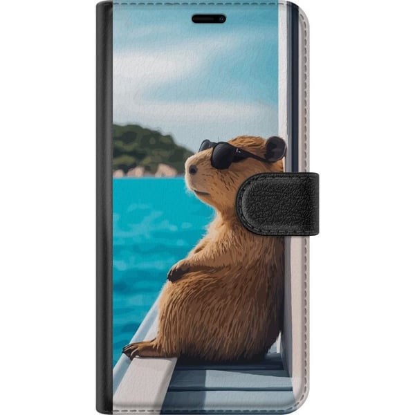 Kompatibelt Plånboksfodral till Samsung Galaxy A32 5G Kapybara vid havet med solglasögon humoristisk charmig design med avslappnad semesterkänsla