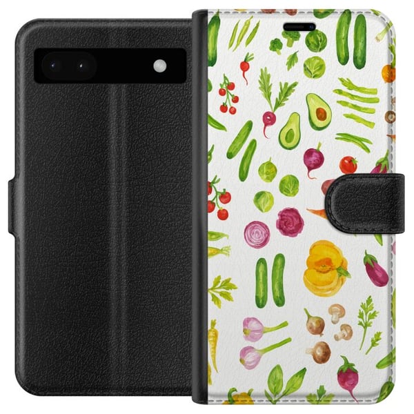 Yhteensopiva Lompakkokotelo Google Pixel 6a kasvikset kuvio vihannekset avokado tomaatti kurkku parsakaali terveellinen ruoka juliste keittiö design