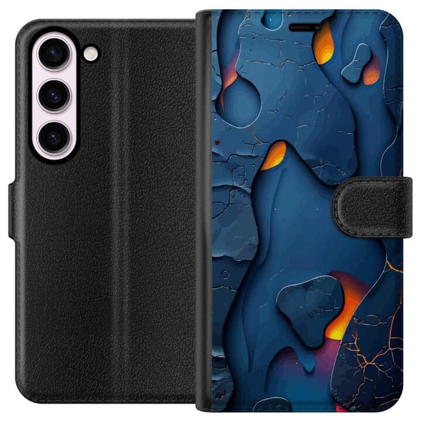 Kompatibelt Lommeboketui til Samsung Galaxy S23 Flytende abstrakte former i blått med varm glød Kompatibelt Lommeboketui til Samsung Galaxy S23 Flytende abstrakte former i blått med varm glød