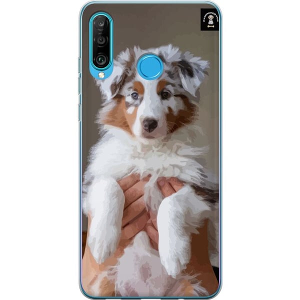Kompatibelt Mobilskal till Huawei P30 lite Söt valp med blå ögon och fluffig päls – perfekt för hundälskare som vill ha ett charmigt och modernt moti