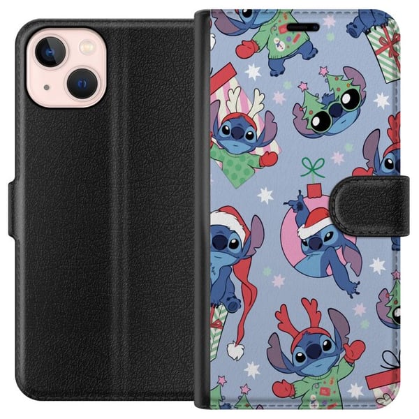 Kompatibelt Lommeboketui til Apple iPhone 13 mini Disney Stitch-julemønster – søt Stitch-juldesign med nisseluer, reinsdyrhorn og blå bakgrunn Kompatibelt Lommeboketui til Apple iPhone 13 mini Disney Stitch-julemønster – søt Stitch-juldesign med nisseluer, reinsdyrhorn og blå bakgrunn