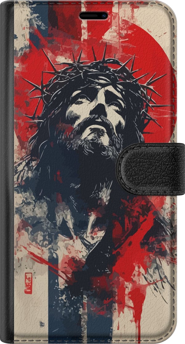 Kompatibel Tegnebogsetui til Samsung Galaxy S23 Ultra Jesus med kors - kristent motiv med stærk symbolik om tro og håb