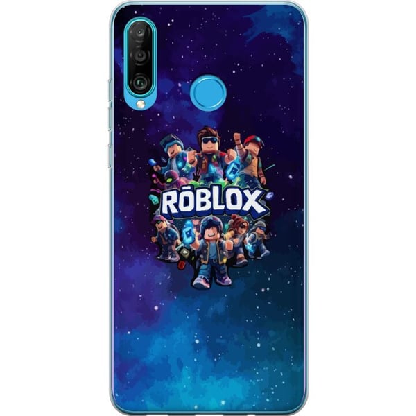 Kompatibelt Mobilskal till Huawei P30 lite Roblox gamingdesign med avatarer galaxbakgrund blå och lila toner populär Roblox stil episk cartoon look p