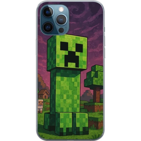 Yhteensopiva Puhelinkuori Apple iPhone 12 Pro Lohkomainen vihreä hahmo pikselöidyssä fantasiamaailmassa, jossa on puita, taloja ja eläimiä retrospeli Yhteensopiva Puhelinkuori Apple iPhone 12 Pro Lohkomainen vihreä hahmo pikselöidyssä fantasiamaailmassa, jossa on puita, taloja ja eläimiä retrospeli