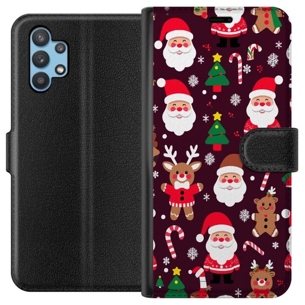 Kompatibelt Plånboksfodral till Samsung Galaxy A32 5G Merry Squad julmönster med tomtar renar och pepparkakor söt vinterdesign i tecknad stil Kompatibelt Plånboksfodral till Samsung Galaxy A32 5G Merry Squad julmönster med tomtar renar och pepparkakor söt vinterdesign i tecknad stil