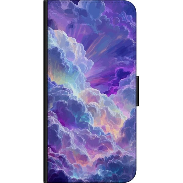 Kompatibel Tegnebogsetui til OnePlus 9 Pro Fantasilandskab af farverige skyer i pink, blå og lilla med bløde former og lysstråler, der giver en himme
