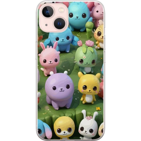 Kompatibelt Mobildeksel til Apple iPhone 13 Kawaii-dyr i pastell, fargerike figurer på grønn bakgrunn, lekent motiv for barn og unge voksne Kompatibelt Mobildeksel til Apple iPhone 13 Kawaii-dyr i pastell, fargerike figurer på grønn bakgrunn, lekent motiv for barn og unge voksne