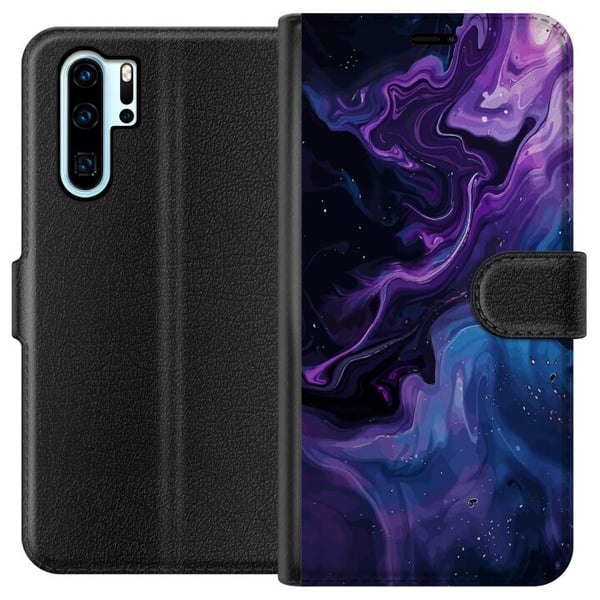 Yhteensopiva Lompakkokotelo Huawei P30 Pro Abstrakti, virtaava marmorikuvio lilan ja sinisen sävyissä, kosmisella tunnelmalla, pehmeillä muodoilla ja