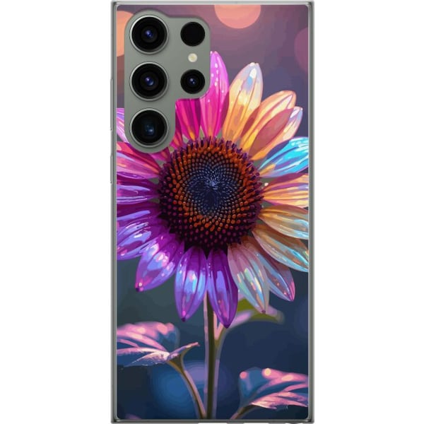 Kompatibel Mobilcover til Samsung Galaxy S23 Ultra Skinnende iriserende blomst i rosa, lilla og guld mod blød bokeh og lysspil Kompatibel Mobilcover til Samsung Galaxy S23 Ultra Skinnende iriserende blomst i rosa, lilla og guld mod blød bokeh og lysspil