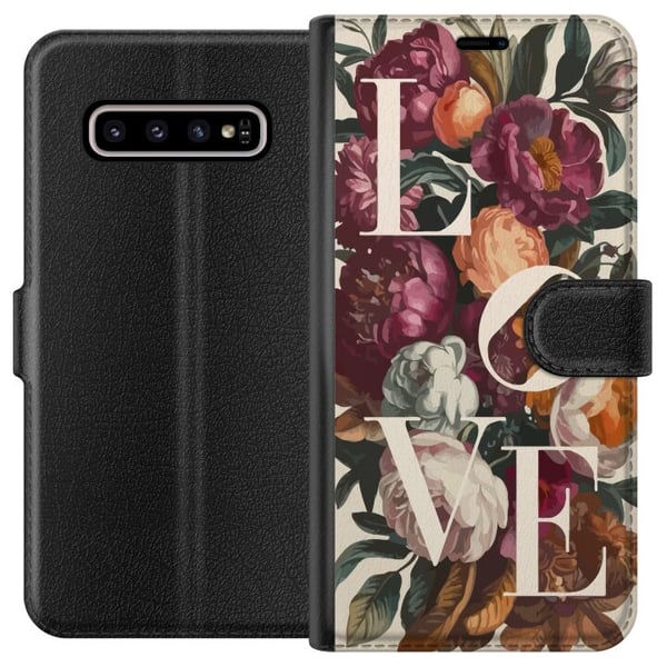 Kompatibel Tegnebogsetui til Samsung Galaxy S10+ Love blomstermotiv med pæoner i vintage stil, romantisk og varmt design til dig, der elsker klassisk