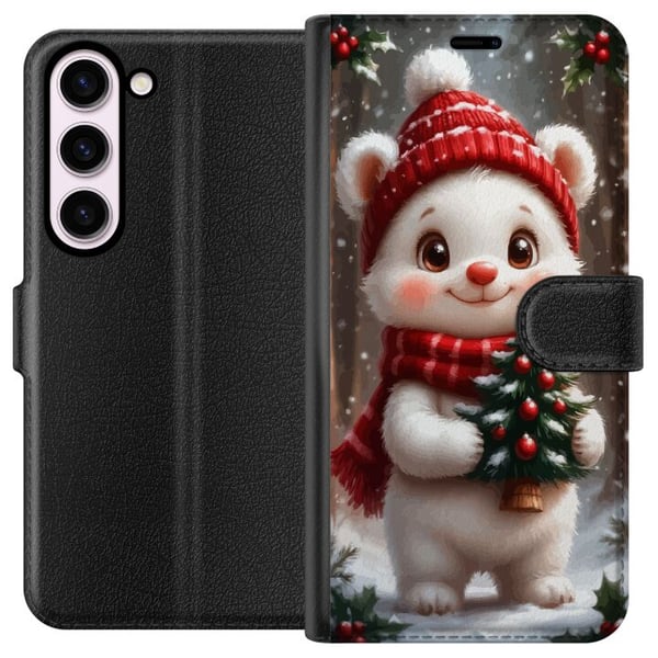 Kompatibelt Lommeboketui til Samsung Galaxy S23 Julebjørn rød lue søt bjørn lite grantre kawaii koselig vinter skog festlig jul kunstplakat