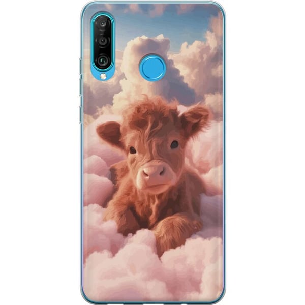 Kompatibelt Mobilskal till Huawei P30 lite Söt kalv bland moln drömlik rosa design med mjuka färger varm känsla av lugn trygghet glädje och fantasi