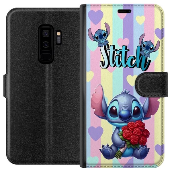 Yhteensopiva Lompakkokotelo Samsung Galaxy S9+ Stitch ruusujen kanssa romanttisessa piirroskuvatyylissä raidallista taustaa vasten Yhteensopiva Lompakkokotelo Samsung Galaxy S9+ Stitch ruusujen kanssa romanttisessa piirroskuvatyylissä raidallista taustaa vasten