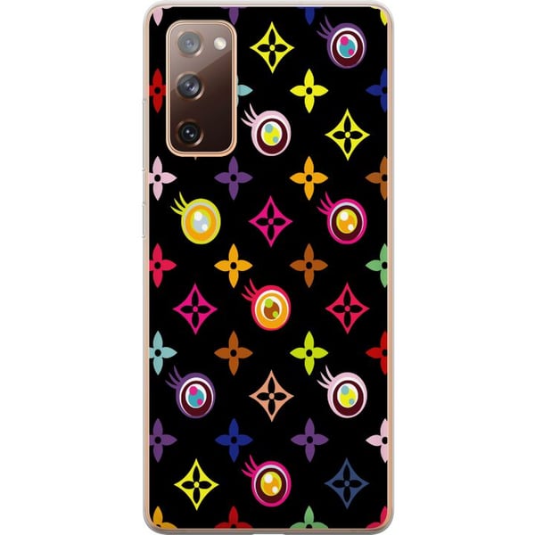 Kompatibel Mobilcover til Samsung Galaxy S20 FE Farverigt mønster med geometriske symboler og øjne på sort baggrund pop art-design