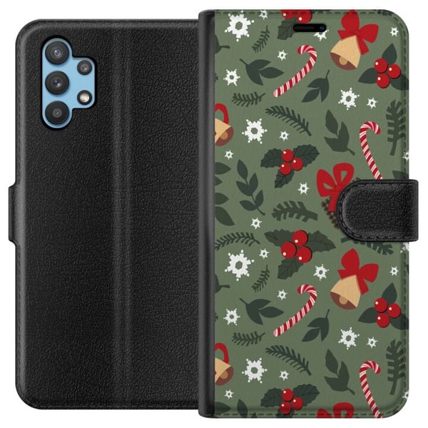 Kompatibelt Plånboksfodral till Samsung Galaxy A32 5G God Jul mönster Kompatibelt Plånboksfodral till Samsung Galaxy A32 5G God Jul mönster
