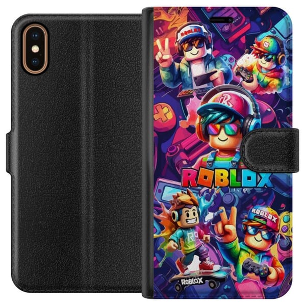 Kompatibelt Plånboksfodral till Apple iPhone X Färgstark Roblox-gaminggrupp med hörlurar och neonfärger för barn och spelintresserade
