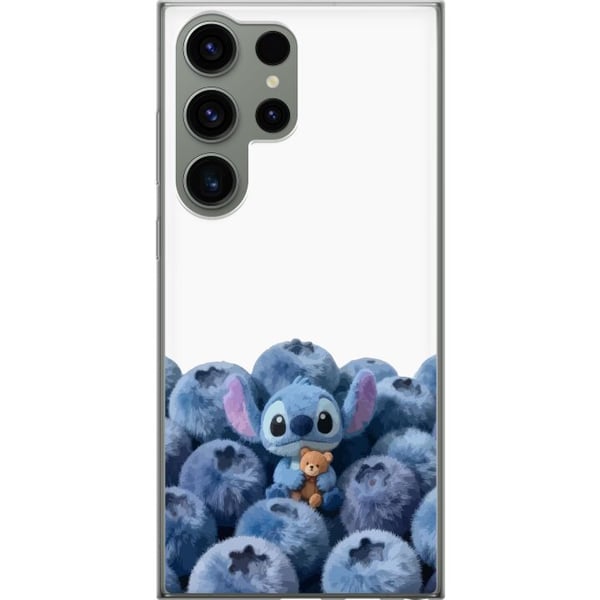 Kompatibel Mobilcover til Samsung Galaxy S23 Ultra Sød blå figur blandt blåbær med en bamse i en blød og legesyg illustration til børneværelset Kompatibel Mobilcover til Samsung Galaxy S23 Ultra Sød blå figur blandt blåbær med en bamse i en blød og legesyg illustration til børneværelset