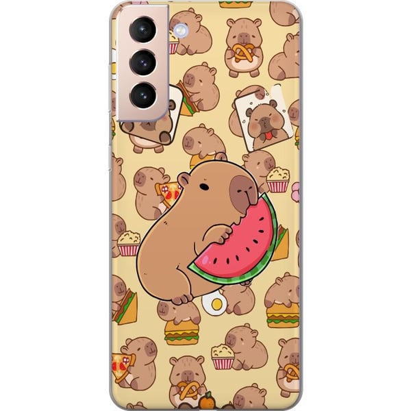 Kompatibelt Mobildeksel til Samsung Galaxy S21 Capybara Snack Tid Søte kapibarer nyter vannmelon pizza og popcorn i en varm og leken design som sprer Kompatibelt Mobildeksel til Samsung Galaxy S21 Capybara Snack Tid Søte kapibarer nyter vannmelon pizza og popcorn i en varm og leken design som sprer