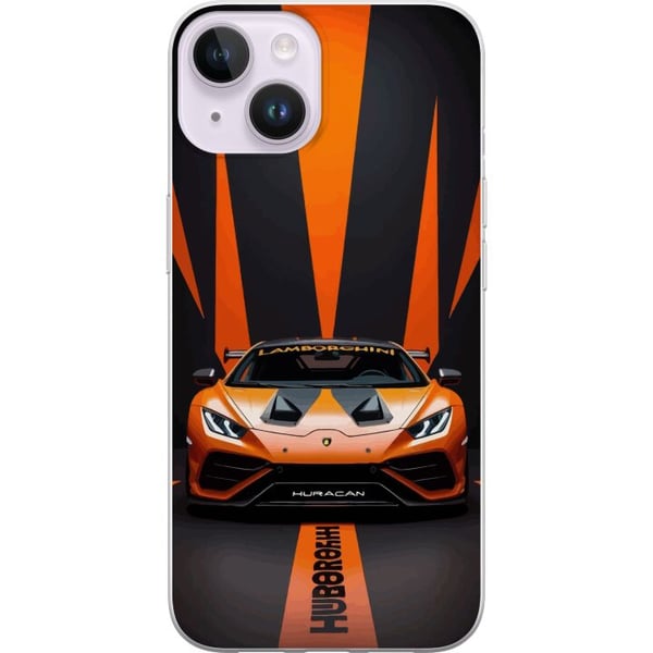 Yhteensopiva Puhelinkuori Apple iPhone 14 Plus Lamborghini Huracán oranssi superauto luksusauto urheiluauto kilpa-ajo etunäkymä auto eksoottinen nope