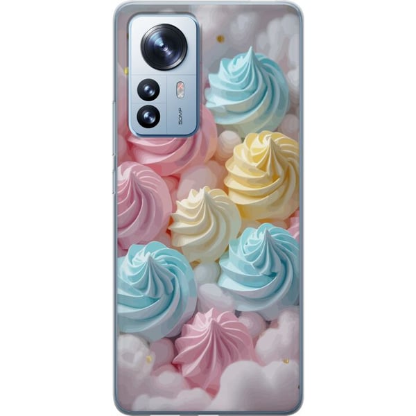 Kompatibel Mobilcover til Xiaomi 12 Pro Pastelmarengsmotiv med candyfarverne rosa, blå og gul, sødt bagværksdesign til kageelskere