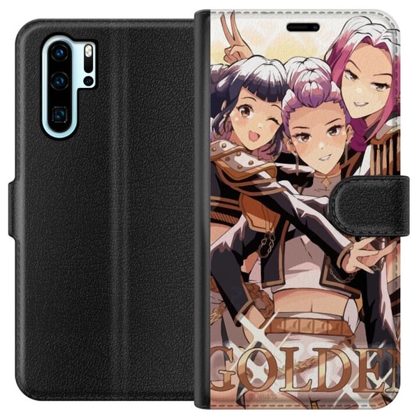 Yhteensopiva Lompakkokotelo Huawei P30 Pro K-Pop Demon Huntersin kultainen ja musta anime-trio – voimakas K-pop-henkinen e-urheiludesign yksityiskoht