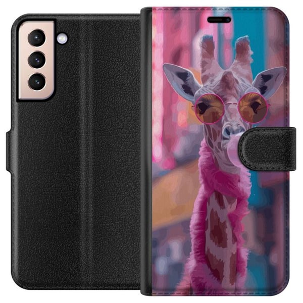 Kompatibelt Lommeboketui til Samsung Galaxy S21 Sjiraff med tyggegummi, morsomt fargerikt design i urbant miljø i popkunststil med leken energi, humo