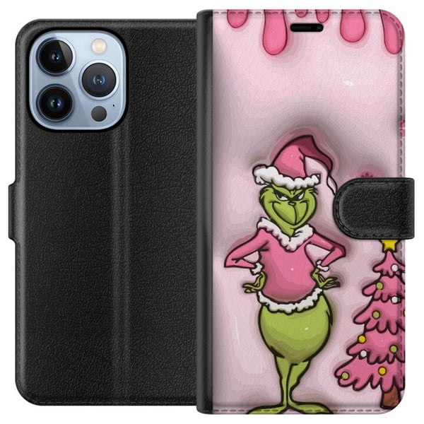 Kompatibelt Lommeboketui til Apple iPhone 13 Pro Grønn julefigur i rosa nissedrakt, morsom og fargerik vri på en klassisk juledyrker for et humoristi