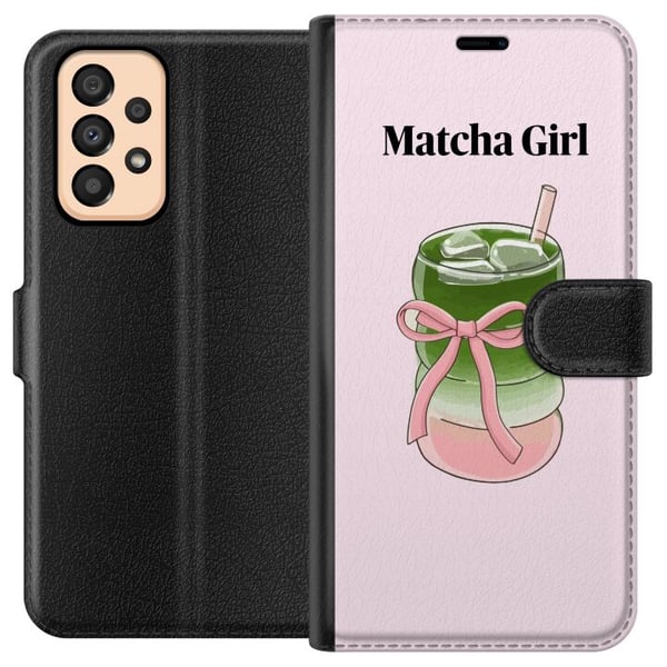 Yhteensopiva Lompakkokotelo Samsung Galaxy A33 5G Matcha Girl -kuvitus – kawaii-henkinen teen inspiroima design vaaleanpunaisella rusetilla