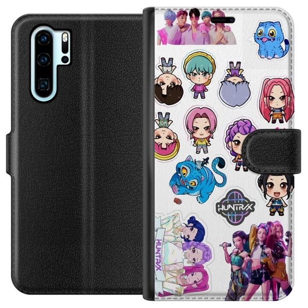 Yhteensopiva Lompakkokotelo Huawei P30 Pro Huntrixin ja Saja Boysin animehenkinen, energinen design, jossa on voimakkaita värejä ja modernia japanila