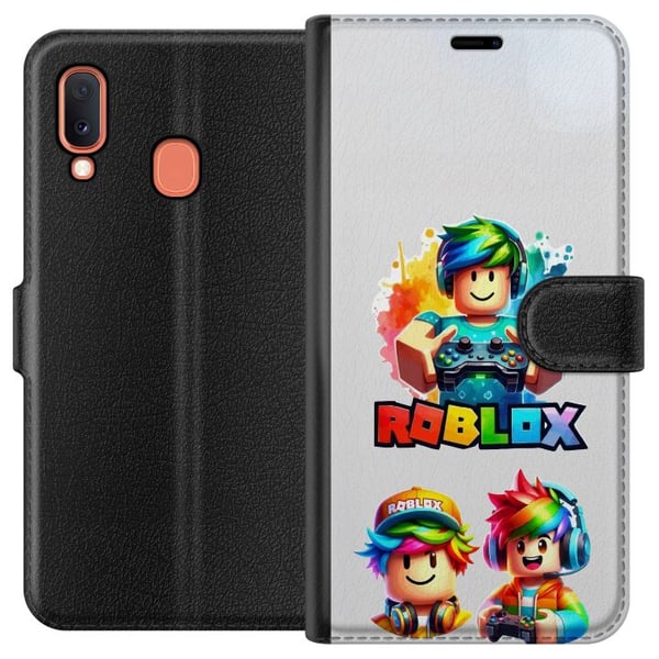 Kompatibelt Plånboksfodral till Samsung Galaxy A20e Roblox Rainbow Gamer Design färgstark spelvärld med karaktärer i regnbågsfärger fylld av glädje o
