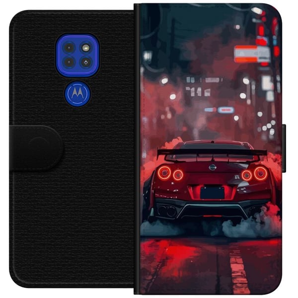 Kompatibel Tegnebogsetui til Motorola Moto G9 Play Rød sportsbil drifting racing tuning