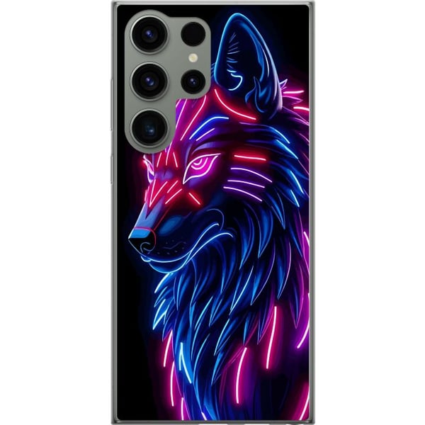Kompatibel Mobilcover til Samsung Galaxy S23 Ultra Neonbelyst ulv i blåt og pink lys med futuristisk cyberpunkstemning